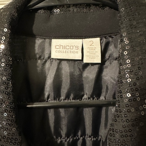 CHICOS Black sequin Size 2 puffer Vest, Women’s, - Picture 2 of 14